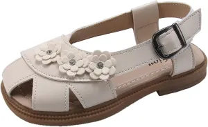 Girls Flower Hollow Beach Shoes 2025 Summer Stylish Kids Lightweight Soft Sole Slip On Buckle Strap Casual Sandals