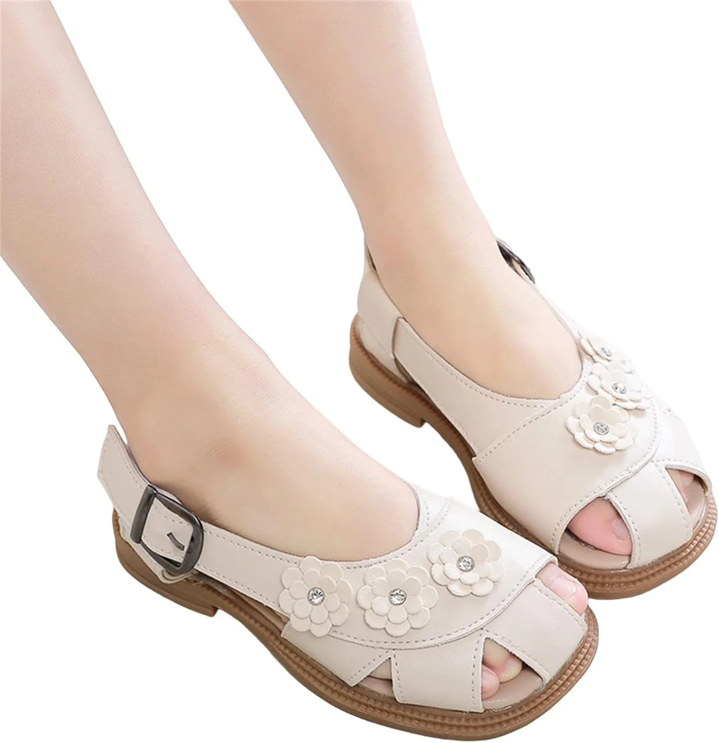 Girls Flower Hollow Beach Shoes 2025 Summer Stylish Kids Lightweight Soft Sole Slip On Buckle Strap Casual Sandals