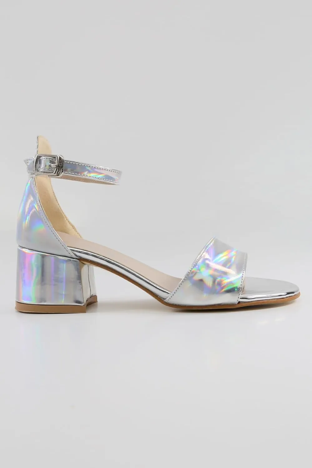 Girls' Iridescent Block-Heel Patent Sandals with Adjustable Ankle Strap  Stylish Kids Dress Shoes