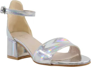 Girls' Iridescent Block-Heel Patent Sandals with Adjustable Ankle Strap  Stylish Kids Dress Shoes