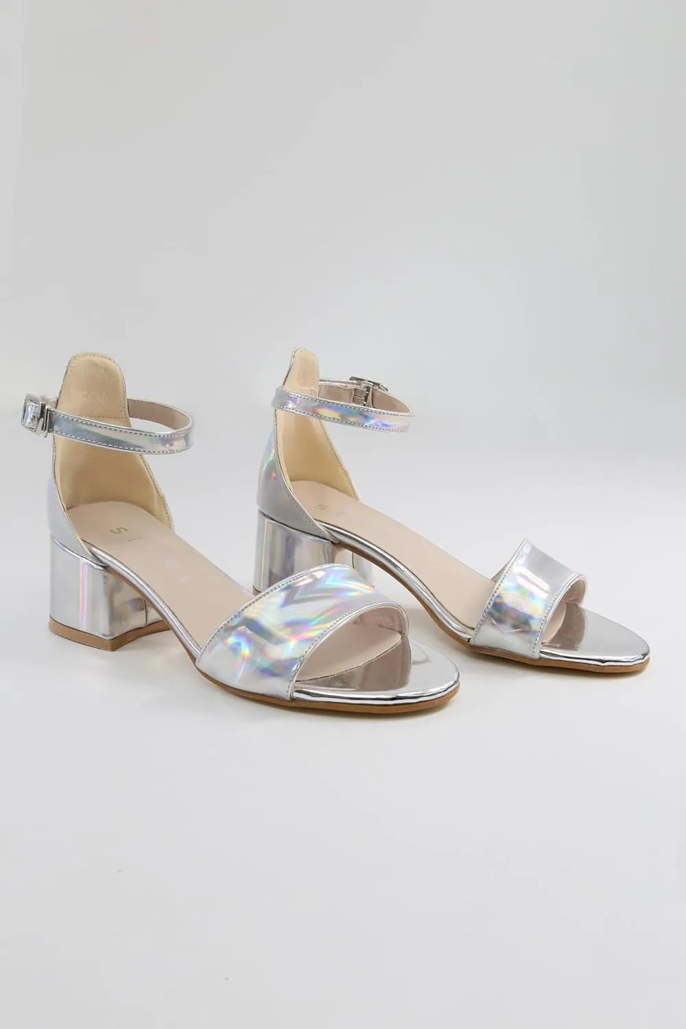 Girls' Iridescent Block-Heel Patent Sandals with Adjustable Ankle Strap  Stylish Kids Dress Shoes