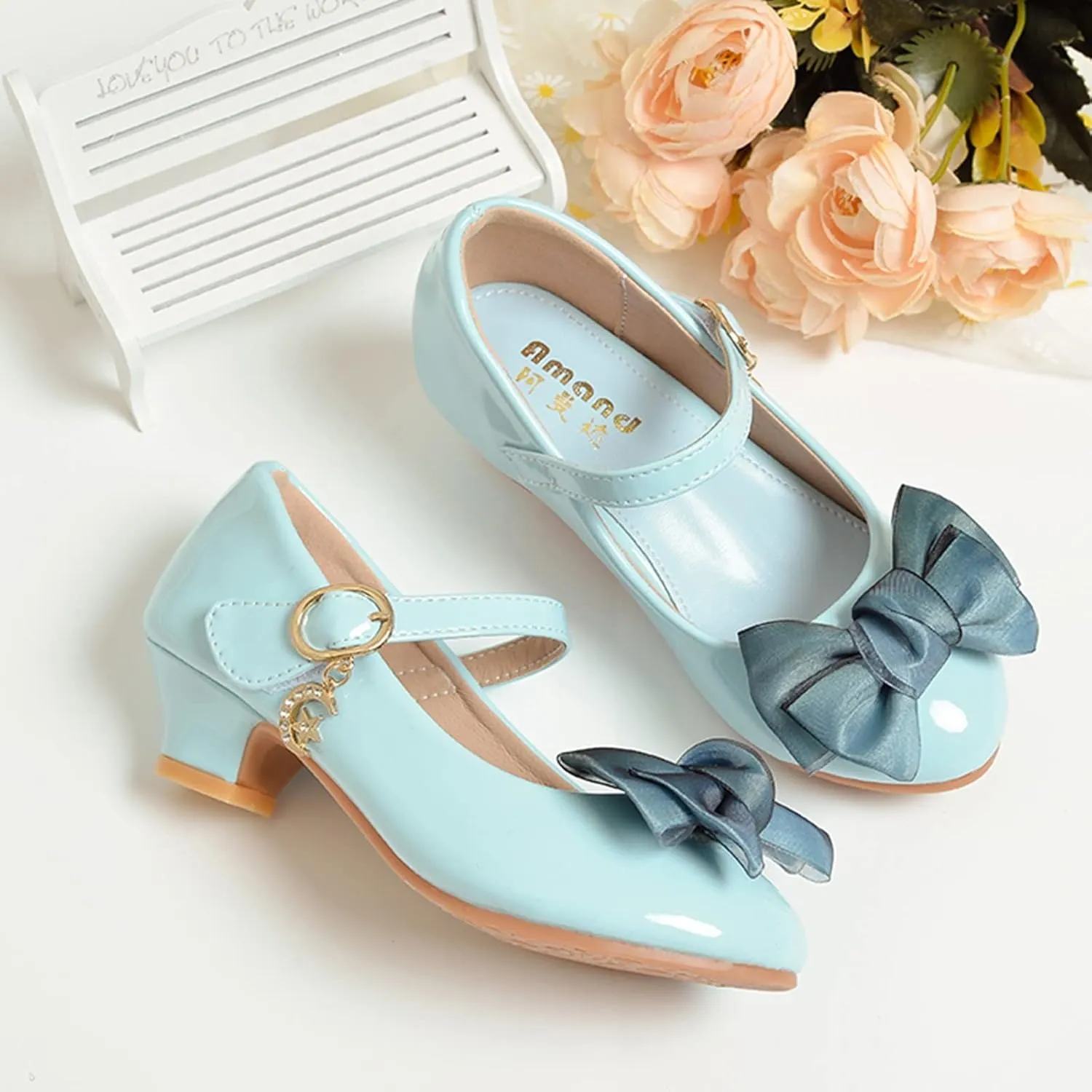 Girls Mary Jane Dress Shoes Pumps Low Heels Flower Party Wedding Shoes School Girl Shoes Kids Girls Shoes
