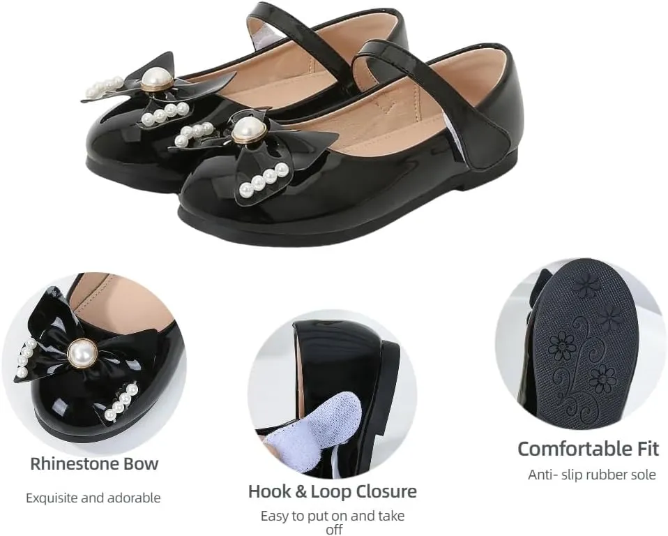 Girls' Pu Leather Princess Dress Shoes Bow Party Wedding School Mary Jane Flats for Toddler and Little Girl