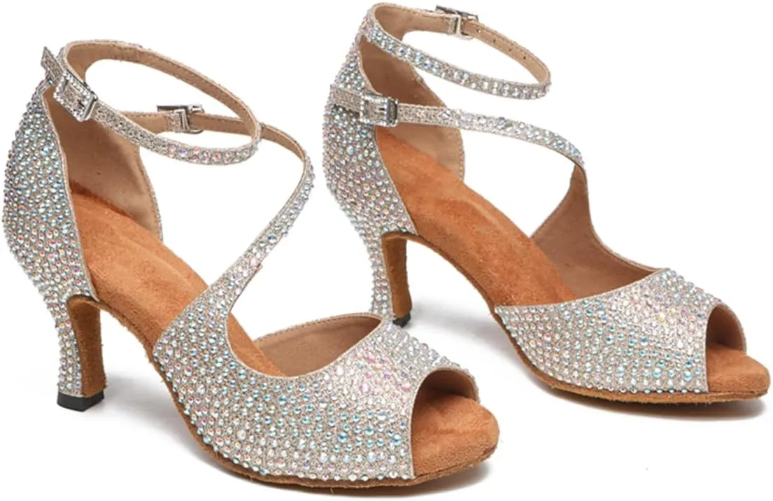 Glitter Dance Shoes for Women Rhinestones Ballroom Stylish Bridal Wedding Sandals