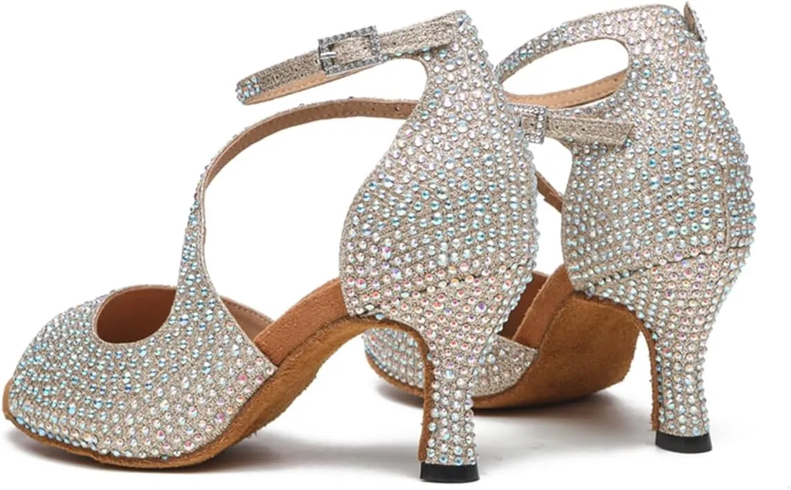 Glitter Dance Shoes for Women Rhinestones Ballroom Stylish Bridal Wedding Sandals