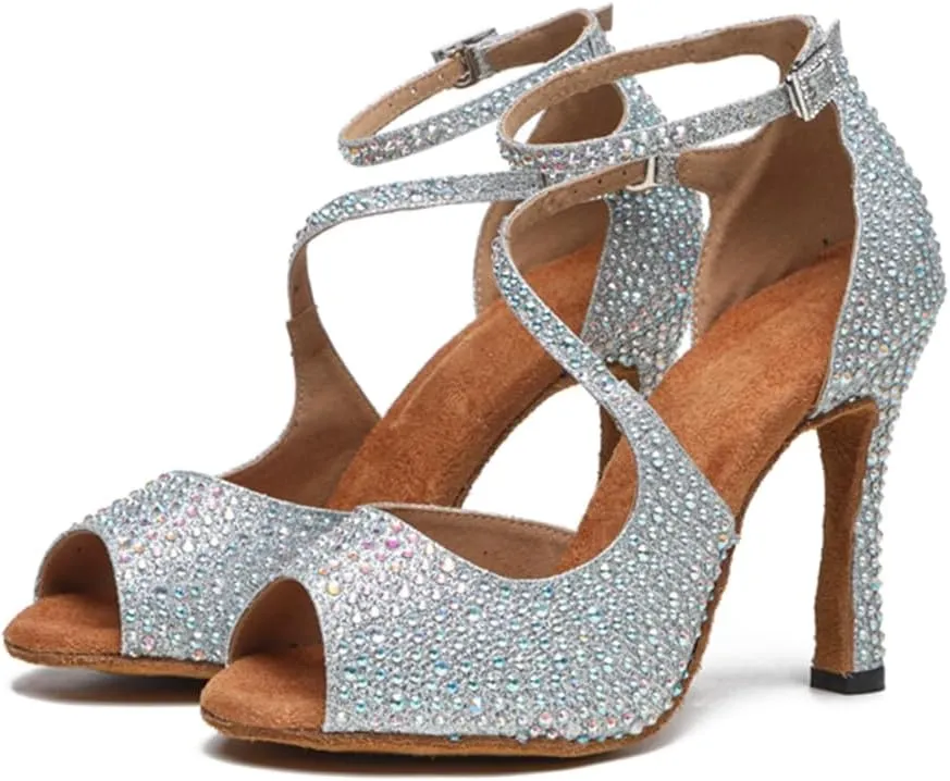 Glitter Dance Shoes for Women Rhinestones Ballroom Stylish Bridal Wedding Sandals