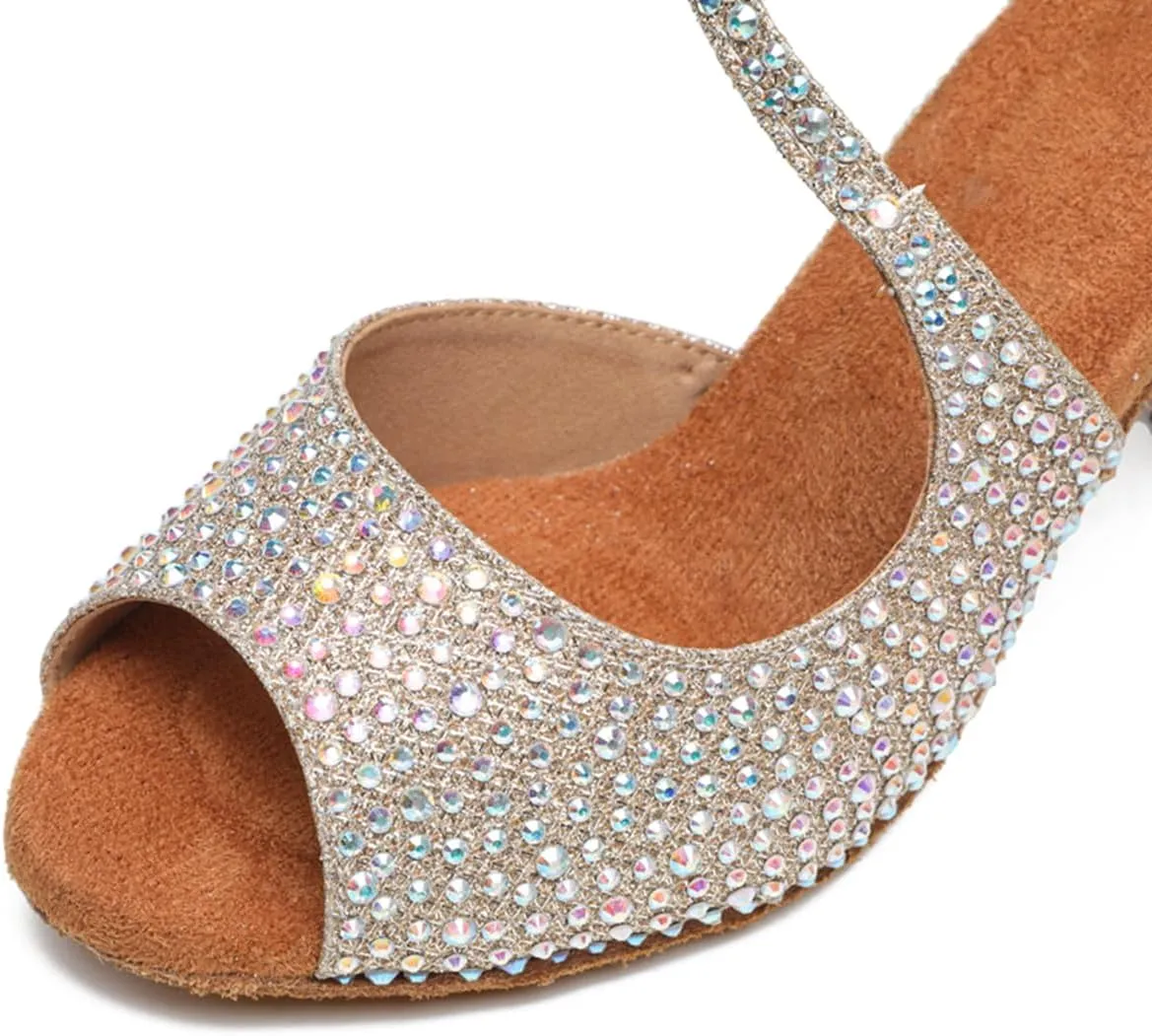 Glitter Dance Shoes for Women Rhinestones Ballroom Stylish Bridal Wedding Sandals