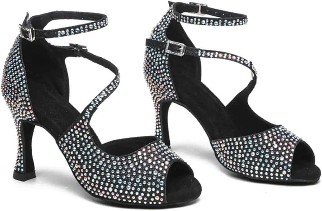 Glitter Dance Shoes for Women Rhinestones Ballroom Stylish Bridal Wedding Sandals