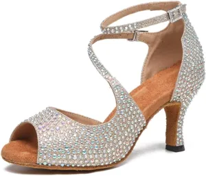 Glitter Dance Shoes for Women Rhinestones Ballroom Stylish Bridal Wedding Sandals