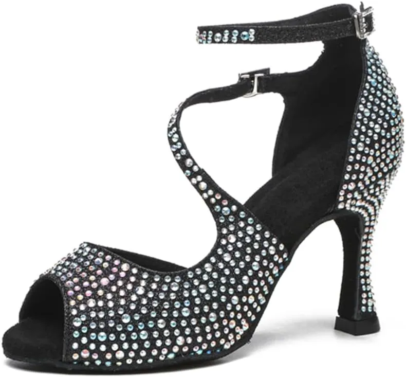 Glitter Dance Shoes for Women Rhinestones Ballroom Stylish Bridal Wedding Sandals