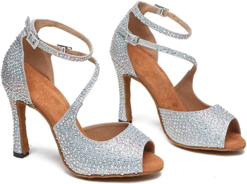 Glitter Dance Shoes for Women Rhinestones Ballroom Stylish Bridal Wedding Sandals
