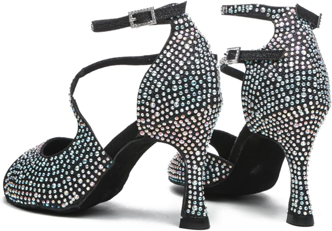 Glitter Dance Shoes for Women Rhinestones Ballroom Stylish Bridal Wedding Sandals