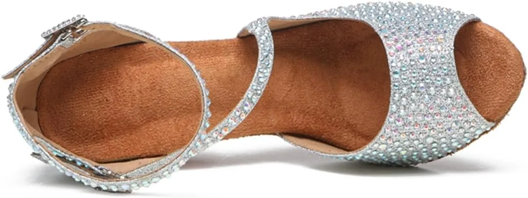 Glitter Dance Shoes for Women Rhinestones Ballroom Stylish Bridal Wedding Sandals