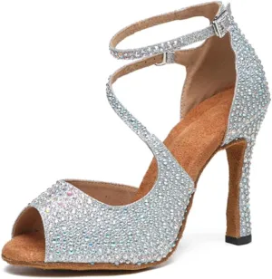 Glitter Dance Shoes for Women Rhinestones Ballroom Stylish Bridal Wedding Sandals