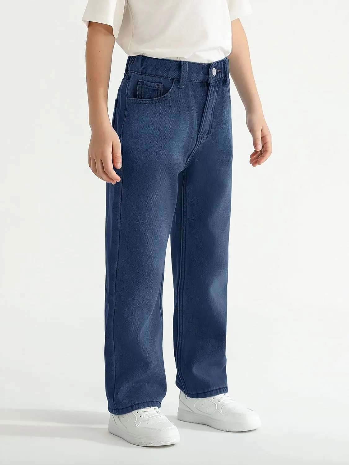 Haloumoning Boys Jeans Kids Fashion Fleece Lined Elastic Waist Denim Pants with Pockets 5-14 Years