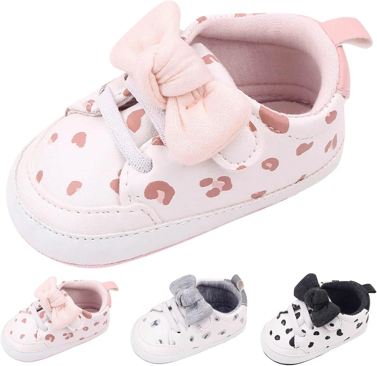 Infant Girls Cute Bow Sneakers Newborn Baby Flat Bottom Walking Shoes Lightweight Soft Warm Casual Sport Shoes