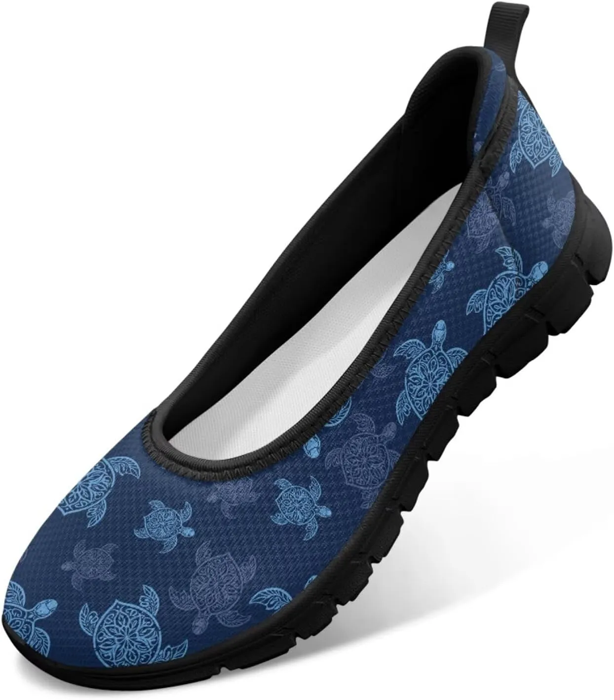 Jeiento Sea Turtle Pattern Women's Sneakers Mesh Breathable Lady Slip On Loafers Tennis Sneakers Casual Low Top Travel Shoes