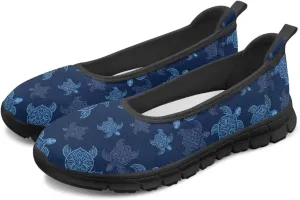 Jeiento Sea Turtle Pattern Women's Sneakers Mesh Breathable Lady Slip On Loafers Tennis Sneakers Casual Low Top Travel Shoes