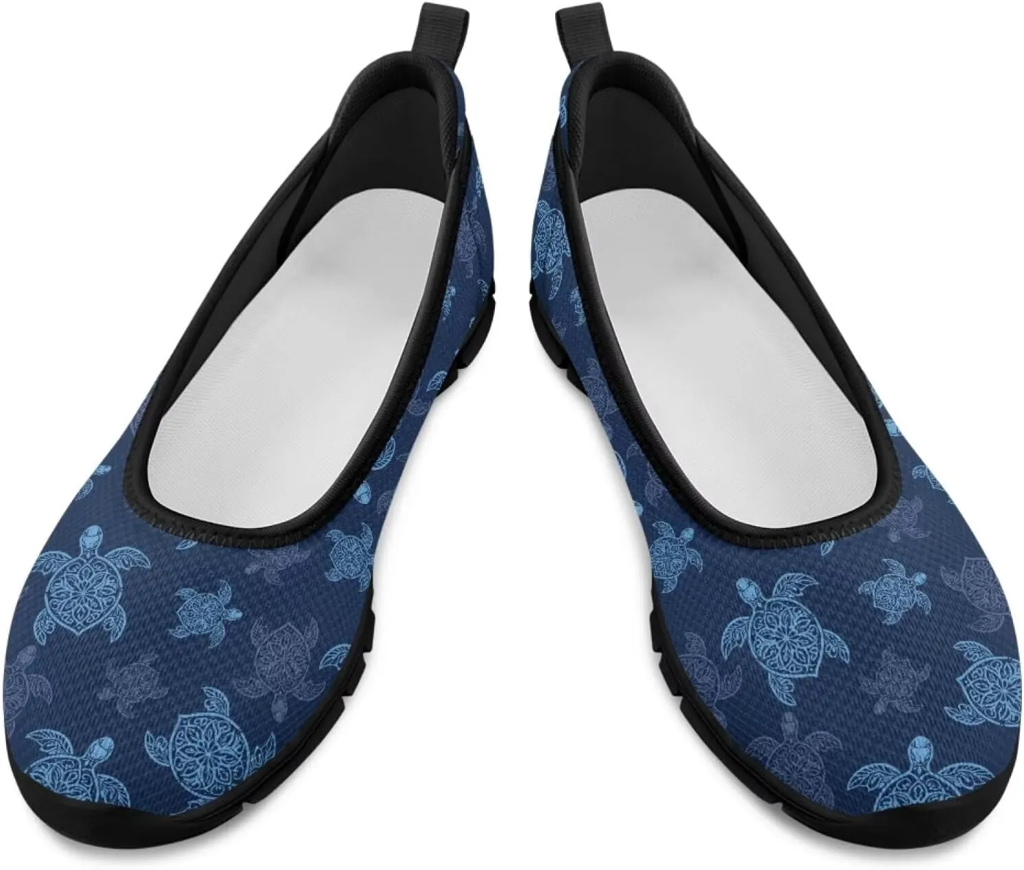 Jeiento Sea Turtle Pattern Women's Sneakers Mesh Breathable Lady Slip On Loafers Tennis Sneakers Casual Low Top Travel Shoes