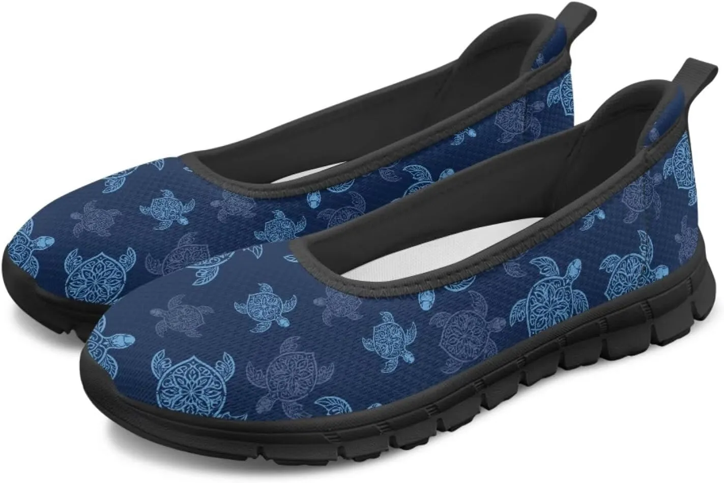 Jeiento Sea Turtle Pattern Women's Sneakers Mesh Breathable Lady Slip On Loafers Tennis Sneakers Casual Low Top Travel Shoes