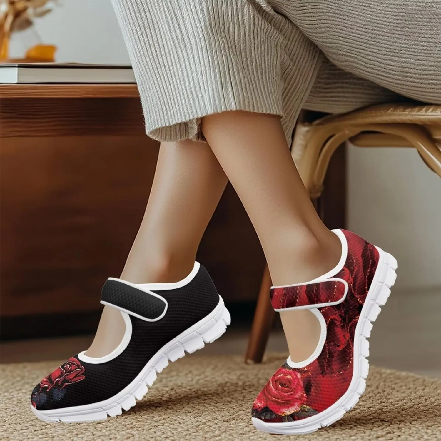 JoyLamoria Aztec Running Horse Walking Shoes Stylish Strap Mary Jane Shoes Adjustable Barefoot Shoes Womens US 4-9
