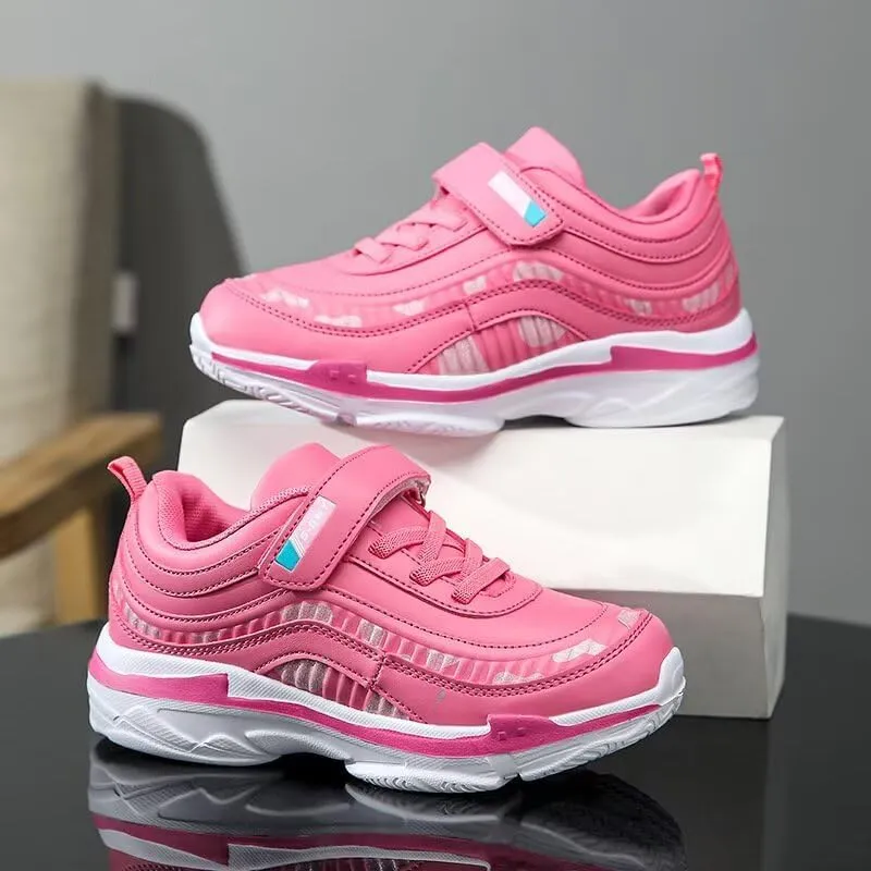 Kid Girls Water Resistant Synthetic Leather Casual Sneakers for Outdoor Sport Running Walking School