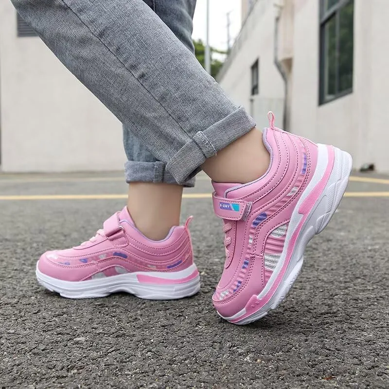 Kid Girls Water Resistant Synthetic Leather Casual Sneakers for Outdoor Sport Running Walking School