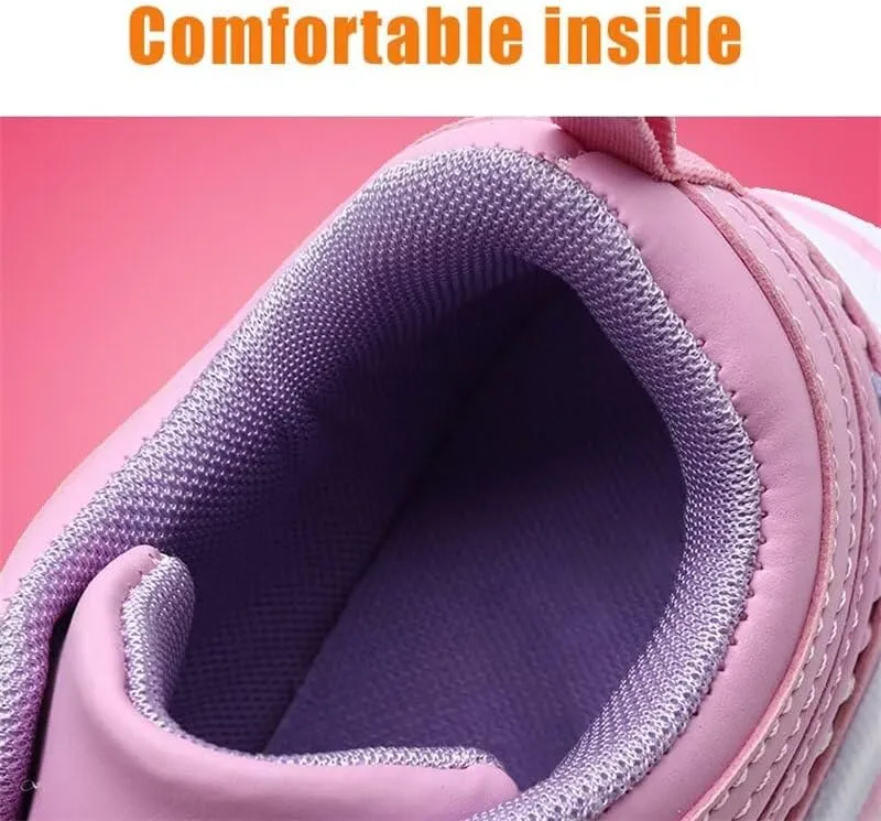 Kid Girls Water Resistant Synthetic Leather Casual Sneakers for Outdoor Sport Running Walking School