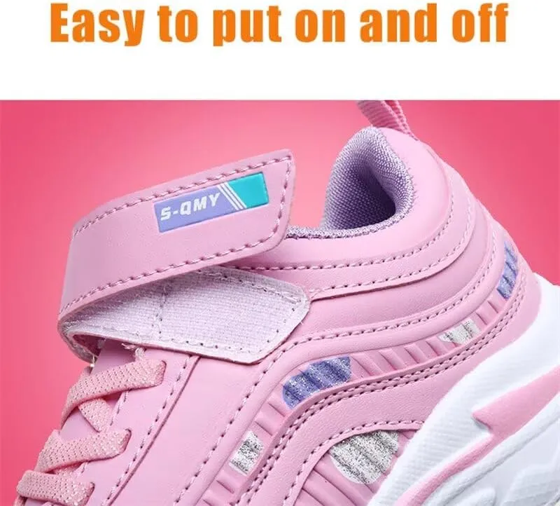 Kid Girls Water Resistant Synthetic Leather Casual Sneakers for Outdoor Sport Running Walking School