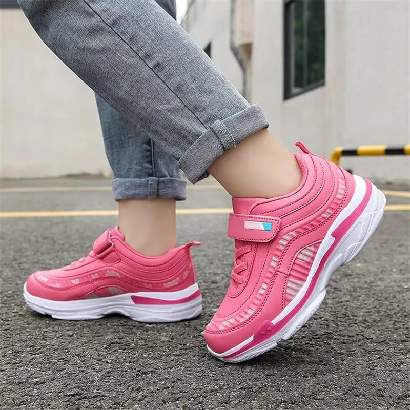 Kid Girls Water Resistant Synthetic Leather Casual Sneakers for Outdoor Sport Running Walking School