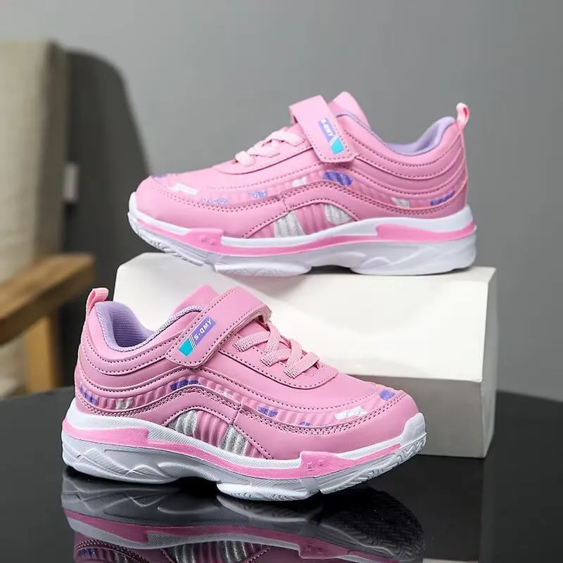 Kid Girls Water Resistant Synthetic Leather Casual Sneakers for Outdoor Sport Running Walking School