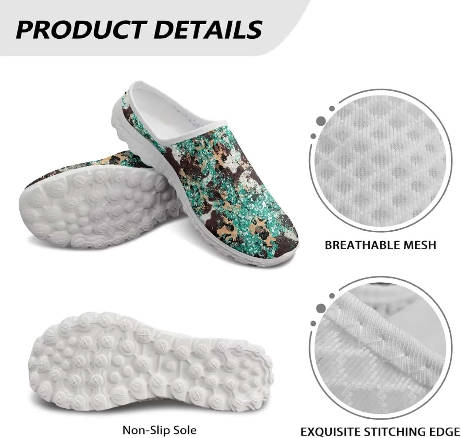 Leopard Print Mule Shoes for Women Slip on Low Top Garden Clogs Mesh Loafers EVA Sole Mule Sneakers US6-13.5