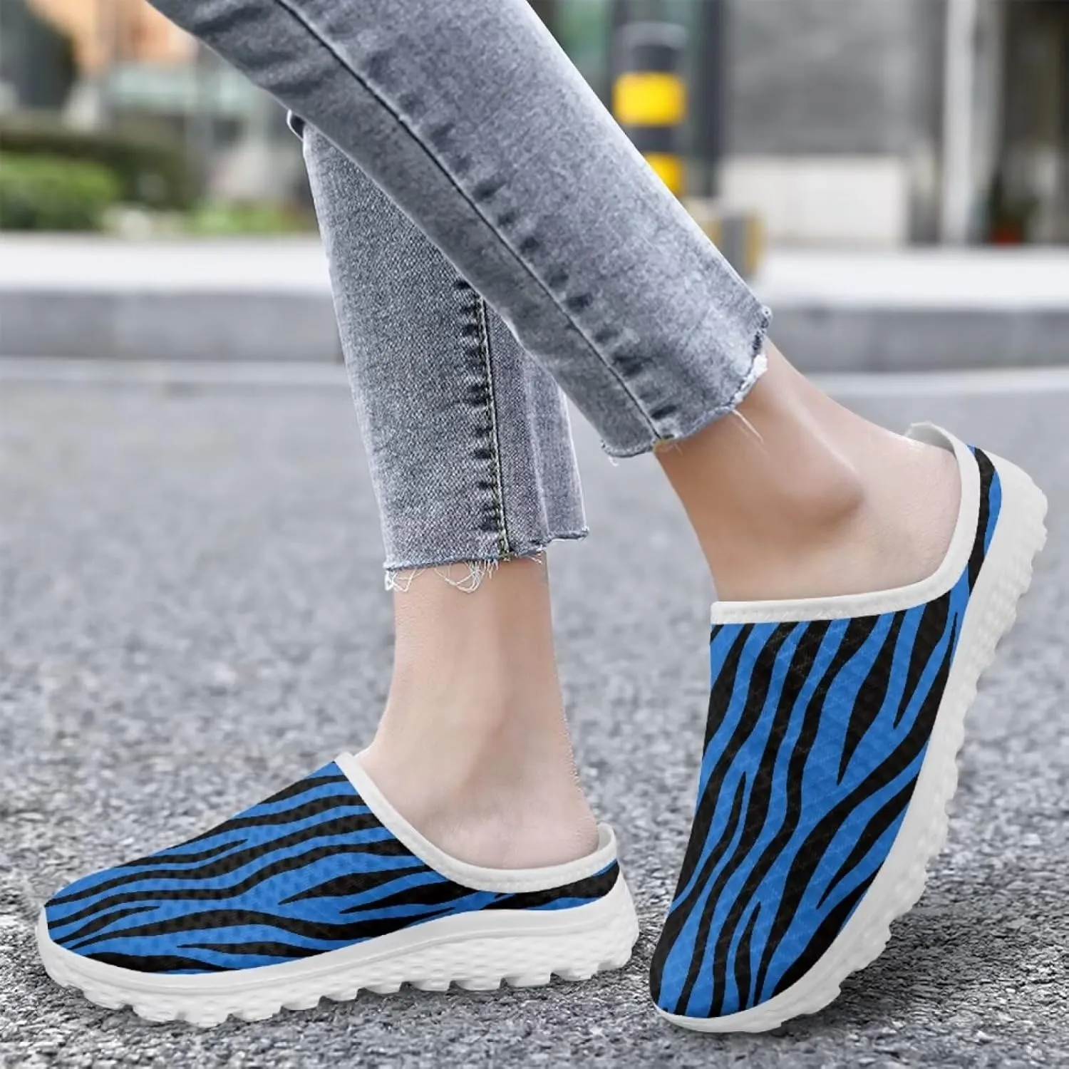 Leopard Print Mule Shoes for Women Slip on Low Top Garden Clogs Mesh Loafers EVA Sole Mule Sneakers US6-13.5