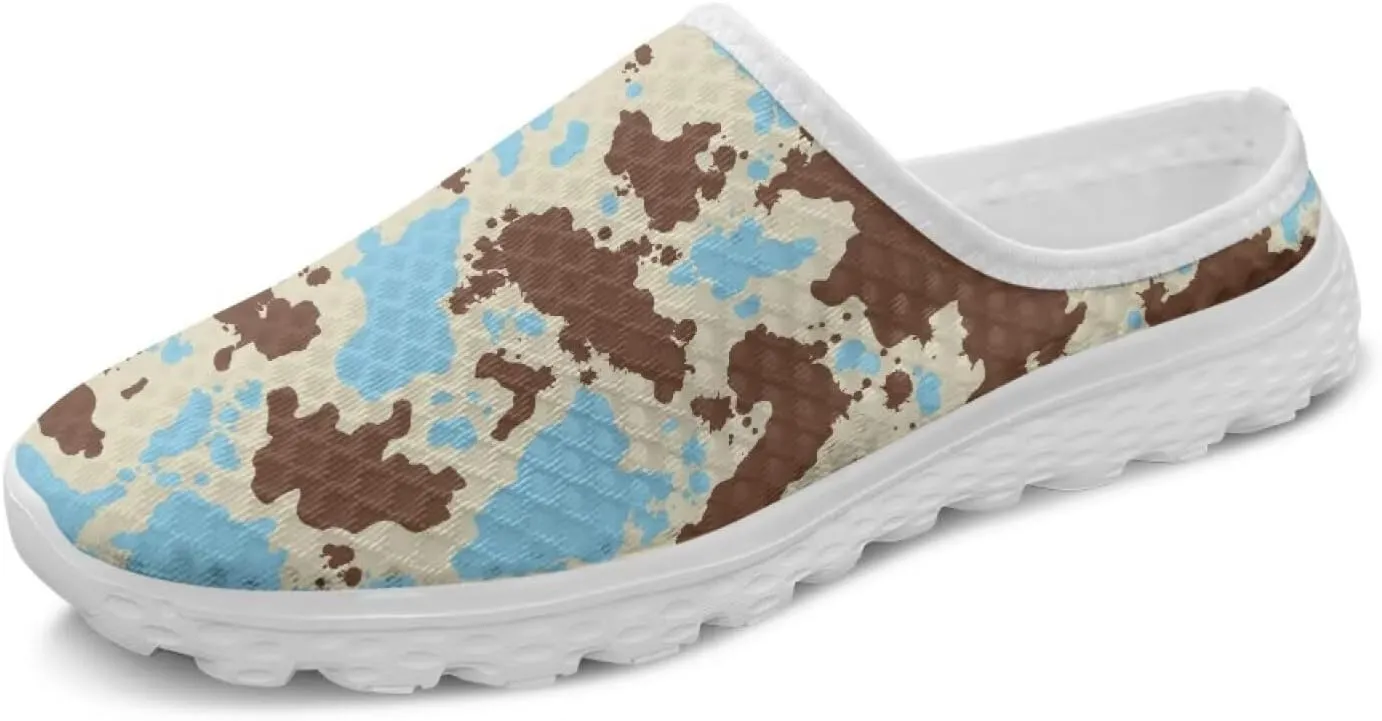 Leopard Print Mule Shoes for Women Slip on Low Top Garden Clogs Mesh Loafers EVA Sole Mule Sneakers US6-13.5