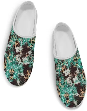 Leopard Print Mule Shoes for Women Slip on Low Top Garden Clogs Mesh Loafers EVA Sole Mule Sneakers US6-13.5