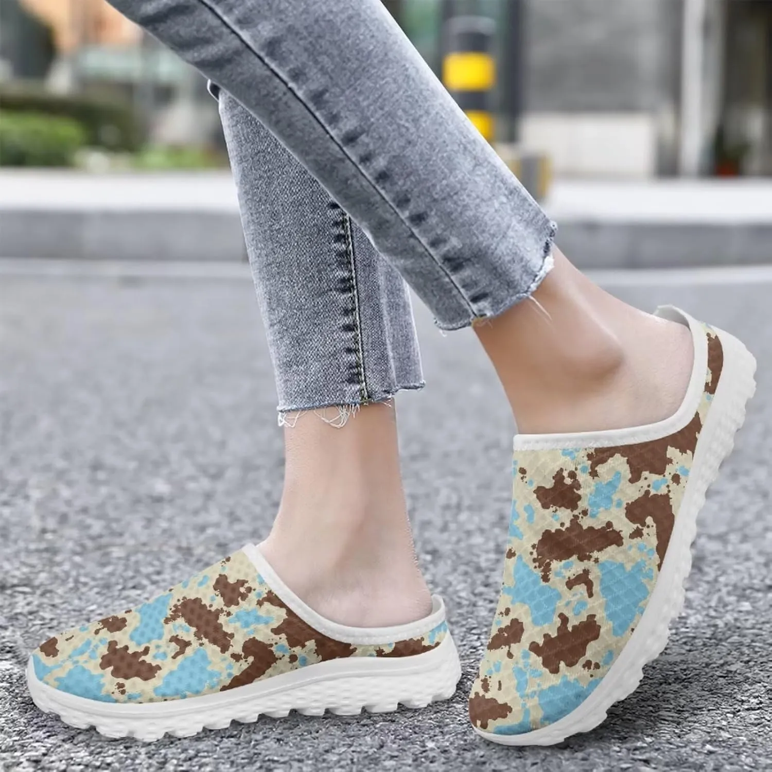 Leopard Print Mule Shoes for Women Slip on Low Top Garden Clogs Mesh Loafers EVA Sole Mule Sneakers US6-13.5