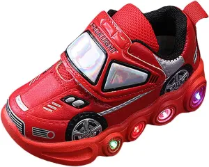 Light Up Toddler Boys Shoes Car Pattern Luminous Sport Sneaker, Little Fashion Cute Soft Sole School Shoes Size Kid