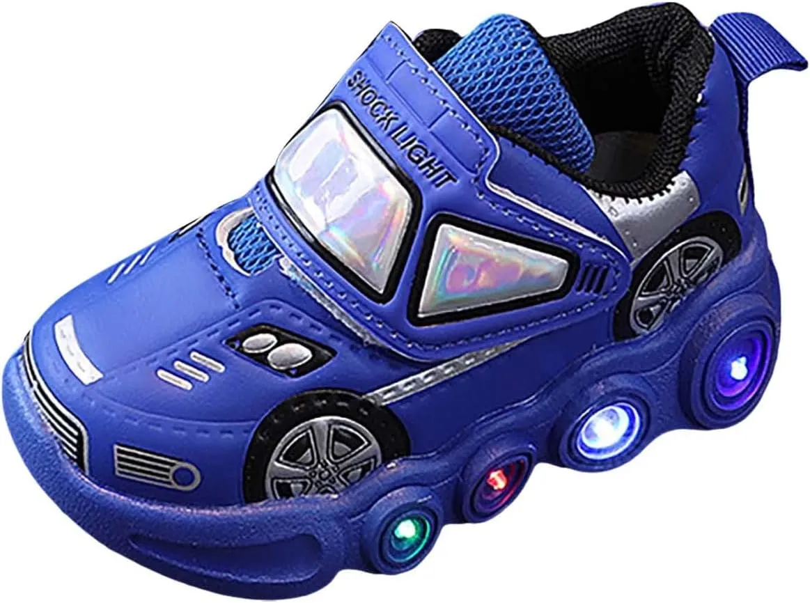 Light Up Toddler Boys Shoes Car Pattern Luminous Sport Sneaker, Little Fashion Cute Soft Sole School Shoes Size Kid