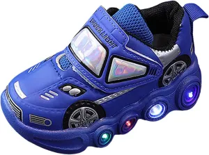 Light Up Toddler Boys Shoes Car Pattern Luminous Sport Sneaker, Little Fashion Cute Soft Sole School Shoes Size Kid