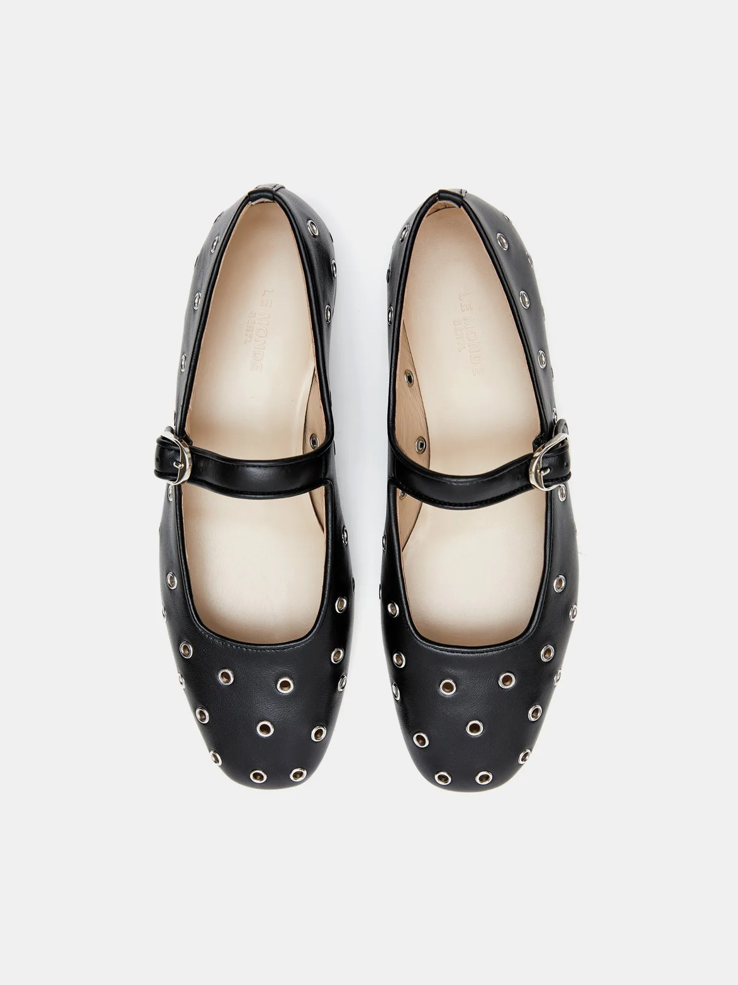 Mary Jane / Eyelet Studded Black Leather
