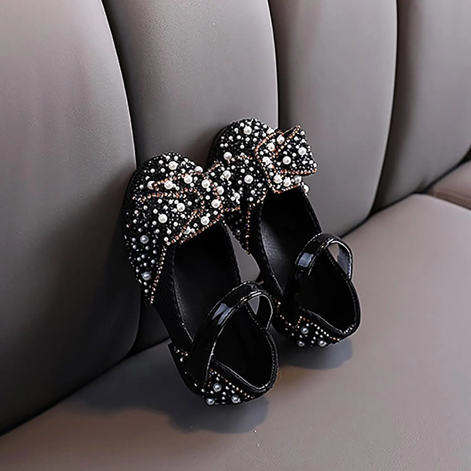 Mary Jane Shoes for Girls Kids Toddler Sequin Pearls Ballerina Flat with Strap Wedding Dance Party School Dress Shoes
