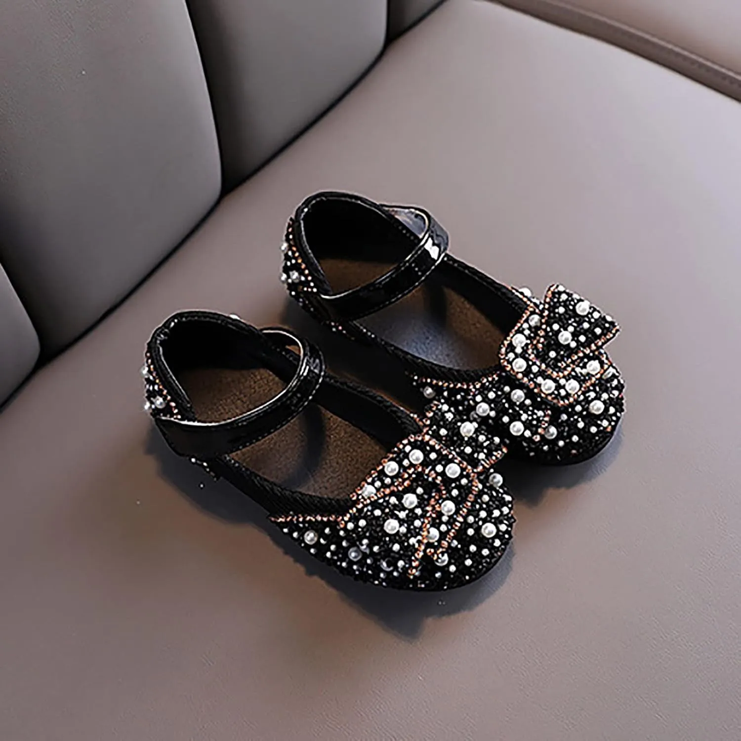 Mary Jane Shoes for Girls Kids Toddler Sequin Pearls Ballerina Flat with Strap Wedding Dance Party School Dress Shoes