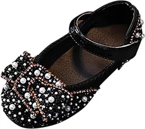 Mary Jane Shoes for Girls Kids Toddler Sequin Pearls Ballerina Flat with Strap Wedding Dance Party School Dress Shoes
