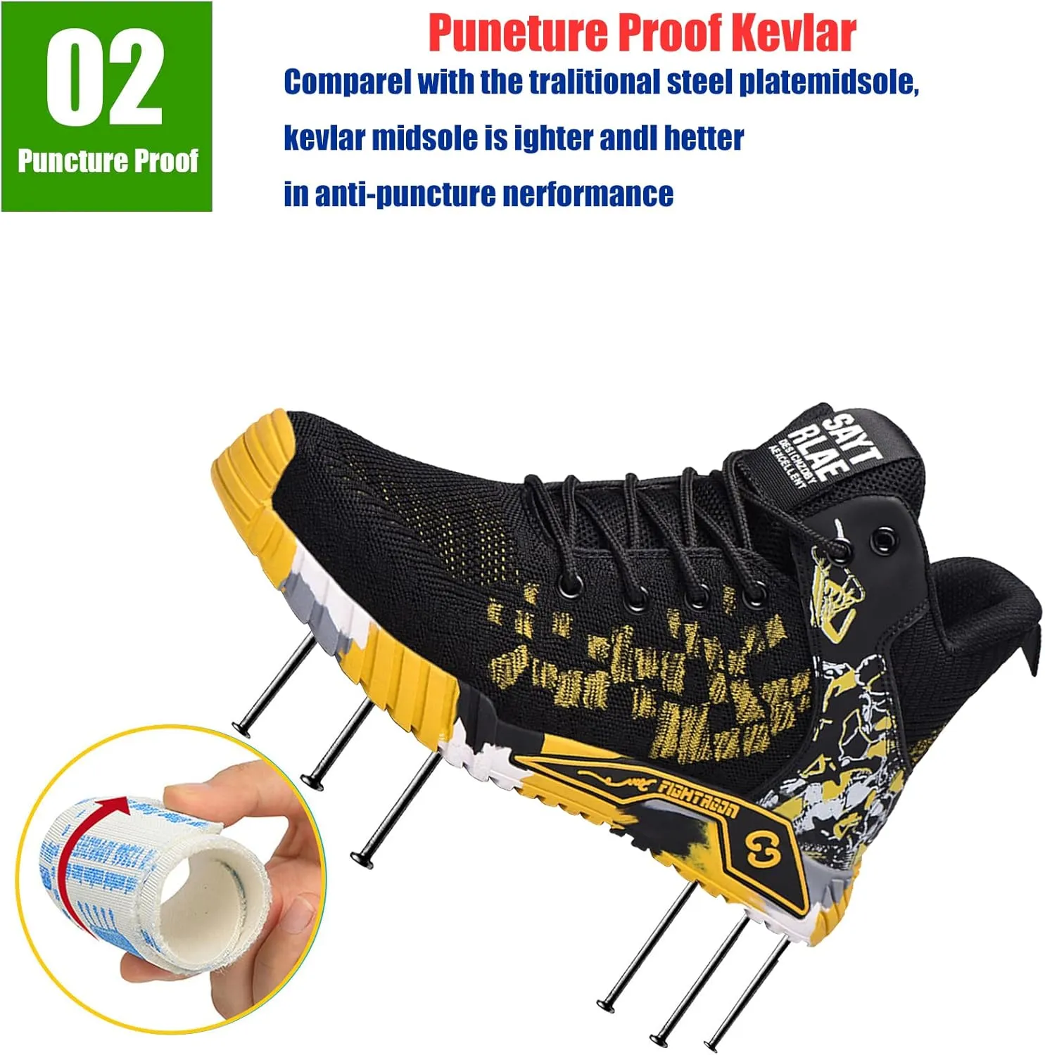 Men Women Indestructible Work ShoesLightweight Safety Shoes Slip Resistant Work Sneaker Breathable Puncture Proof Shoes