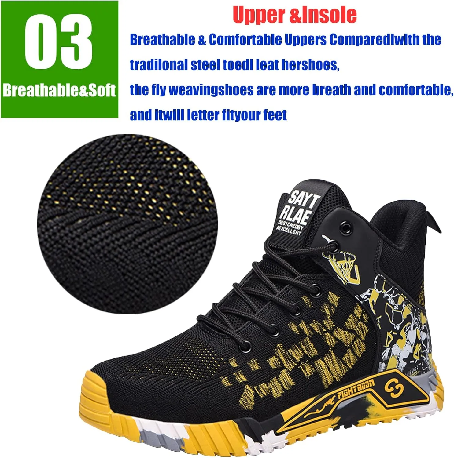 Men Women Indestructible Work ShoesLightweight Safety Shoes Slip Resistant Work Sneaker Breathable Puncture Proof Shoes