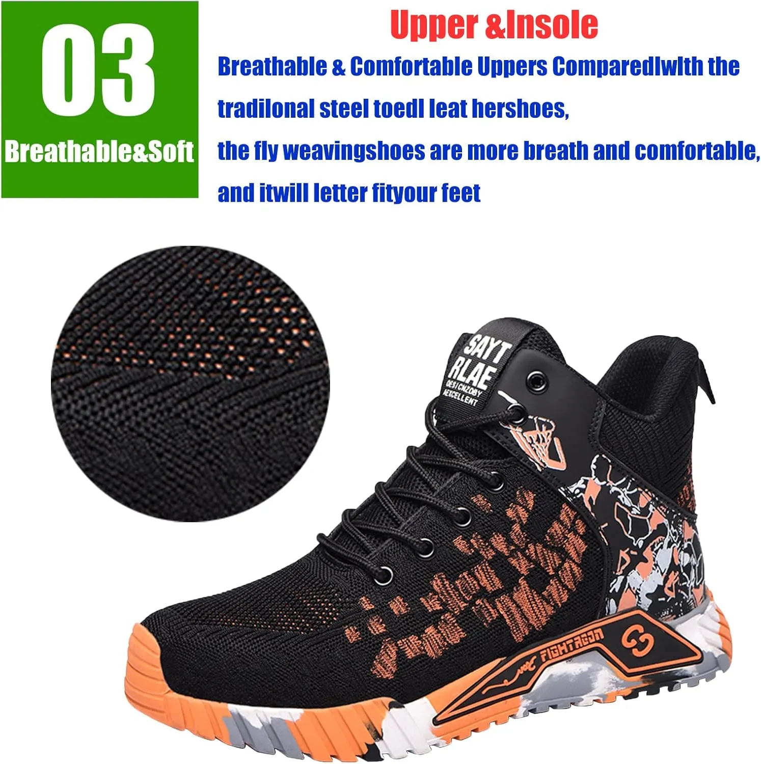 Men Women Indestructible Work ShoesLightweight Safety Shoes Slip Resistant Work Sneaker Breathable Puncture Proof Shoes