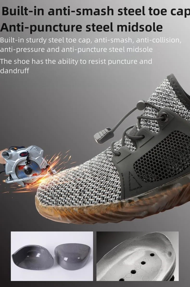 Men's Breathable Mesh Steel Toe Shoes Lightweight Puncture Resistant Safety Work Shoes Breathable Non Slip Sneakers