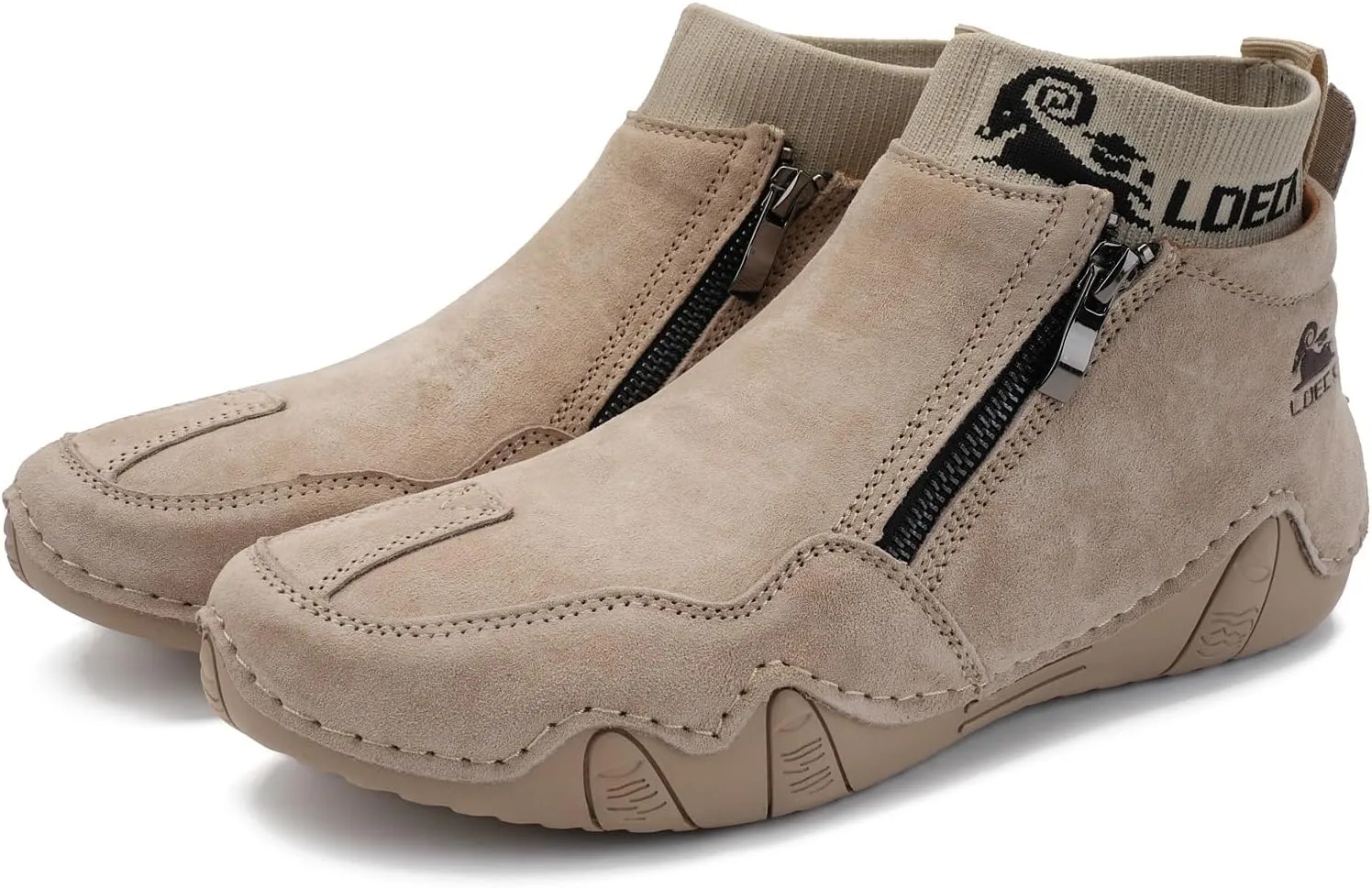Men's Handmade Suede Ankle Chukka Waterproof Outdoor Hiking High Boots All-Terrain Adventure Boots Zipper Non-Slip Fashionable Men's Boots