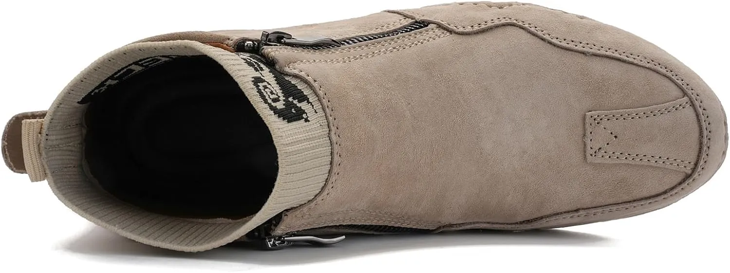 Men's Handmade Suede Ankle Chukka Waterproof Outdoor Hiking High Boots All-Terrain Adventure Boots Zipper Non-Slip Fashionable Men's Boots