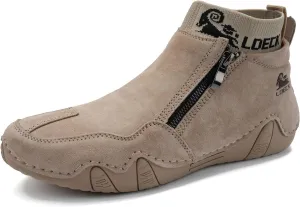 Men's Handmade Suede Ankle Chukka Waterproof Outdoor Hiking High Boots All-Terrain Adventure Boots Zipper Non-Slip Fashionable Men's Boots